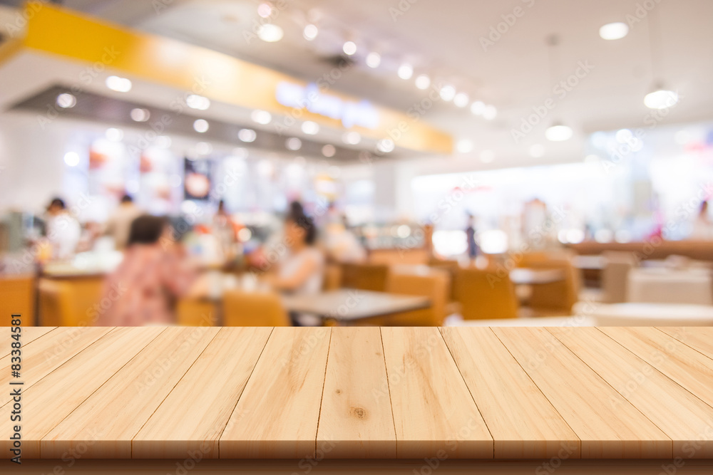 Restaurant and Coffee shop blurred background and wooden floor