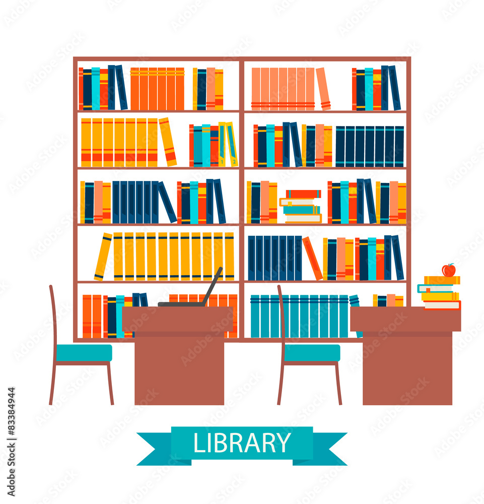 Library vector with bookshelves Library vector with bookshelves
