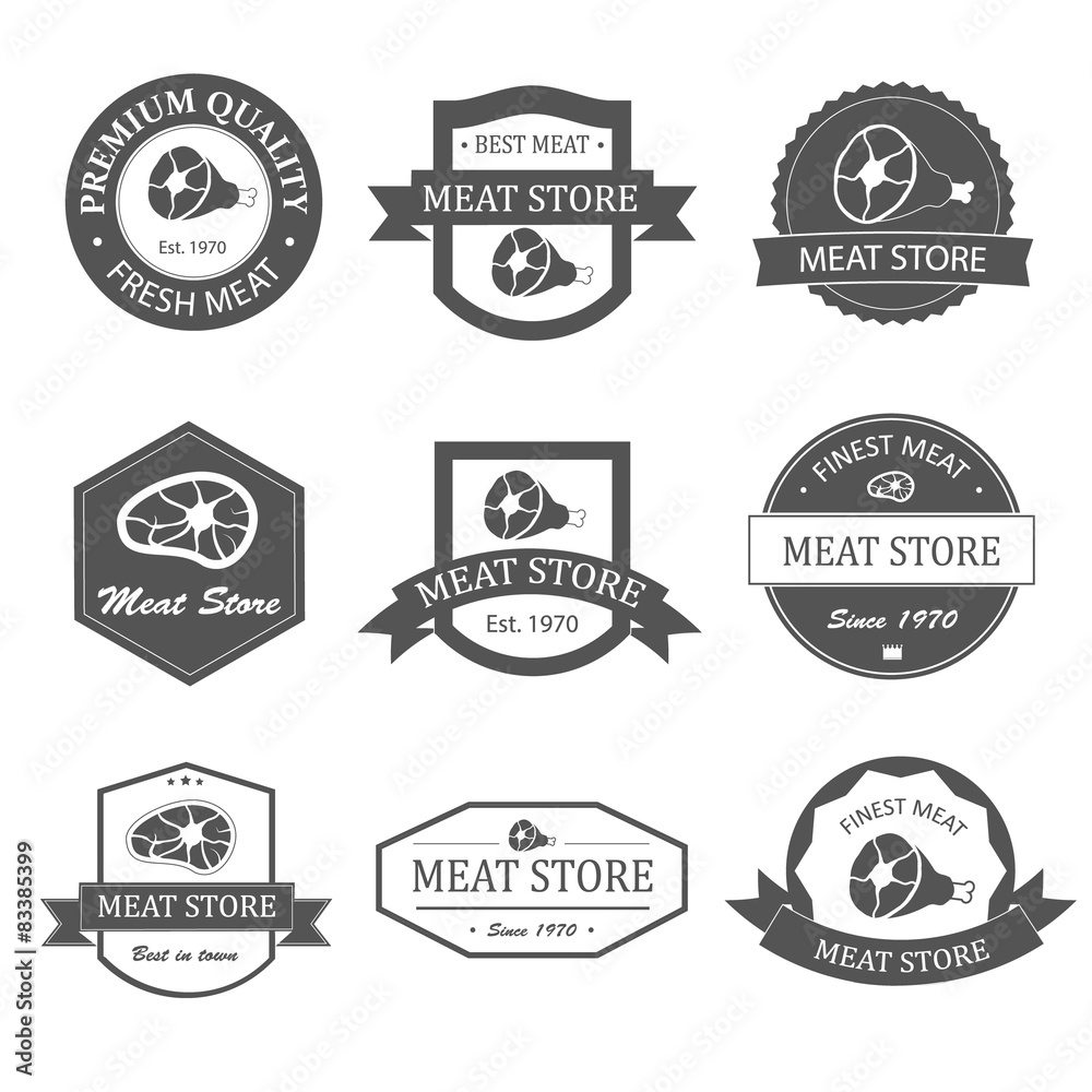 Meat store labels, logos and badges set