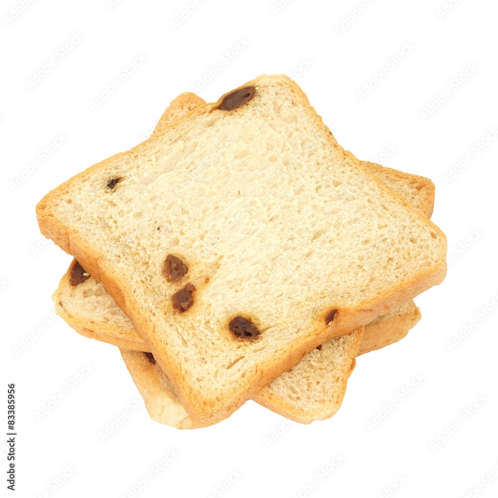 square sliced bread with raisin on white background square sliced bread with raisin on white background