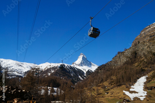 Glacier Paradise cable car passing the Matterhorn , Switzerland