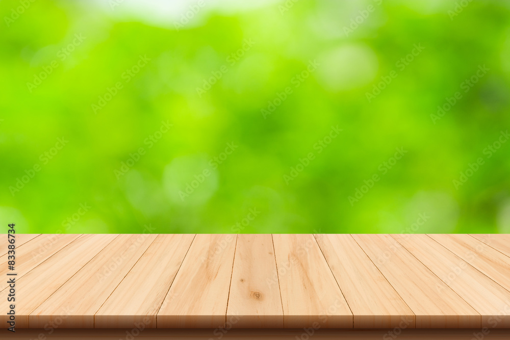 Abstract nature blurred background and wooden floor