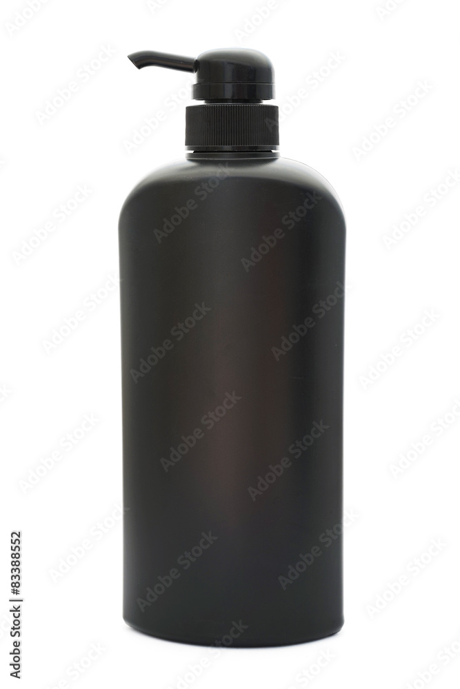black plastic pump cosmetic bottle on white background