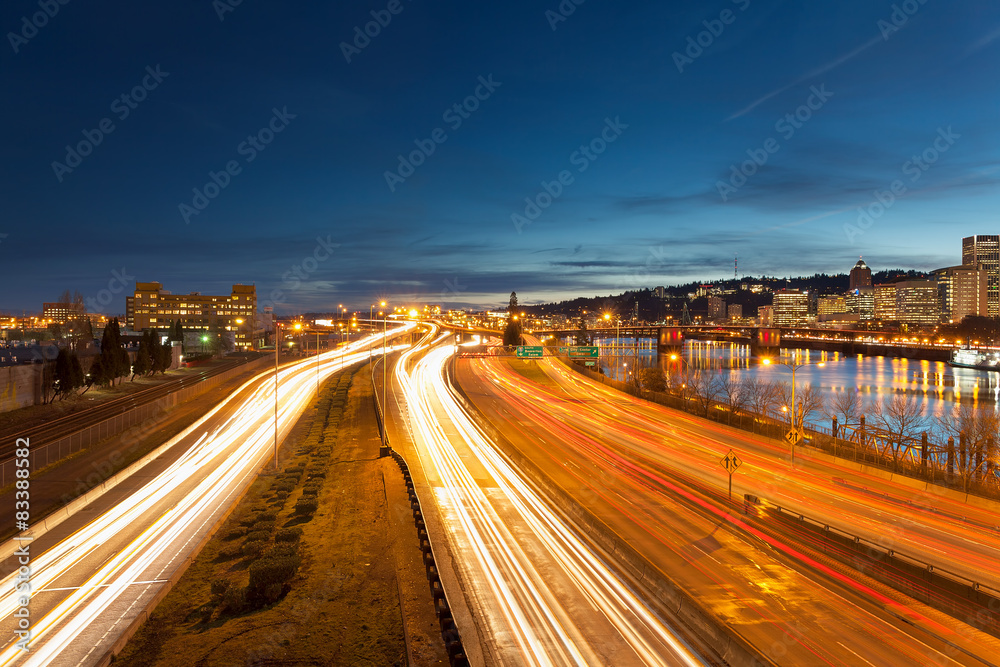 Portland Oregon Interstate Freeway Light Trails