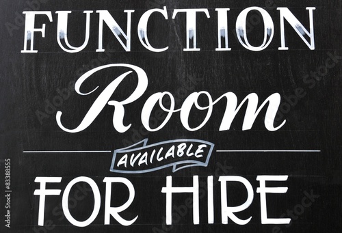 Quadro su tela Function room for hire sign on blackboard