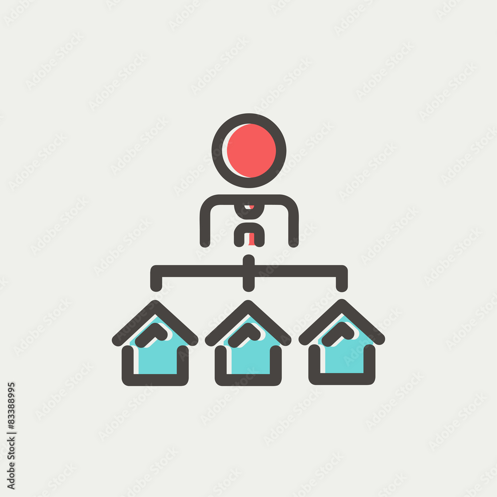 Agent with three houses for sale thin line icon Agent with three houses for sale thin line icon