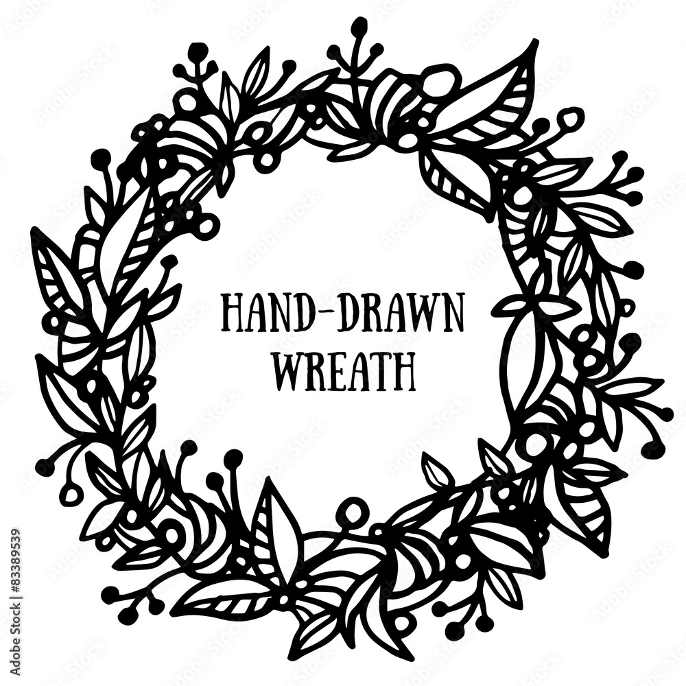 Hand-drawn floral wreath. Hand-drawn floral wreath.