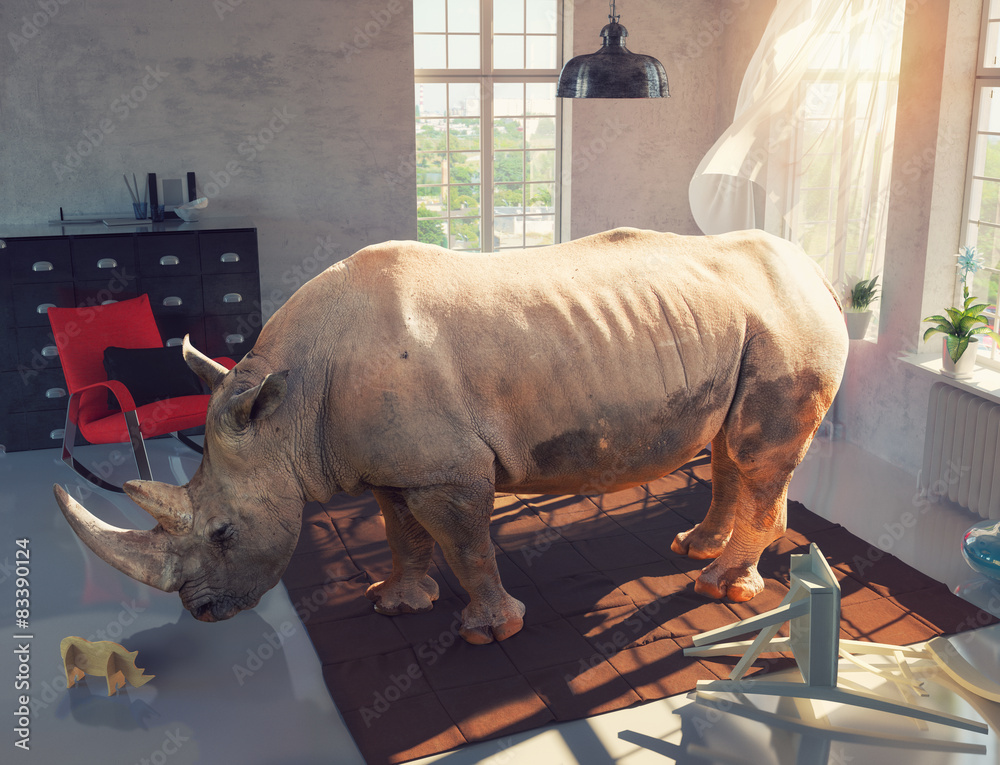 Obraz premium rhinoceros in the room. photo combination