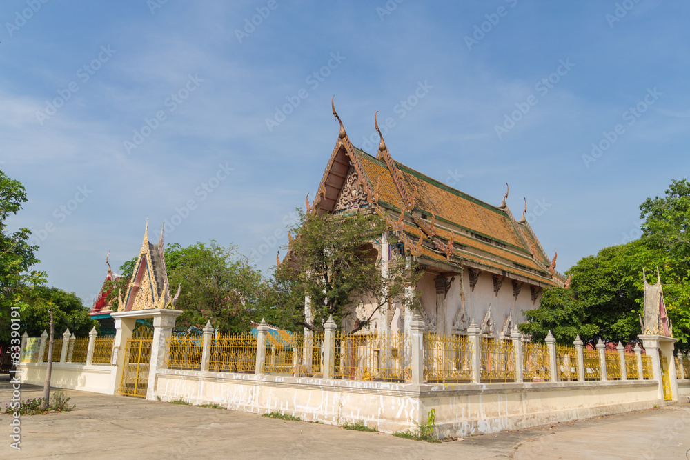 Ancient temple with the tree and sky background at wat tummai