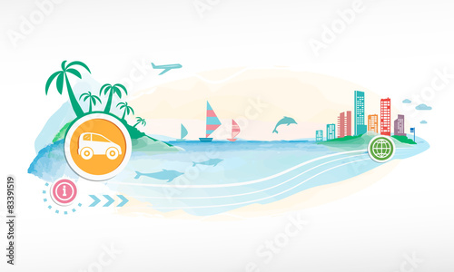 Auto on travel background.
