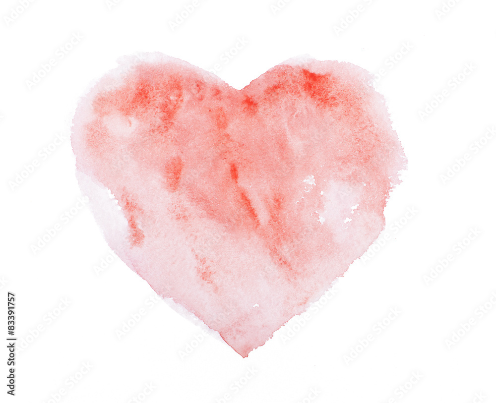 Watercolor aquarelle hand drawn colorful red heart art color