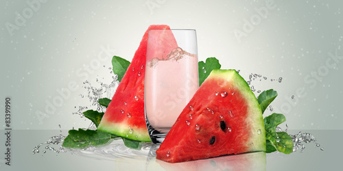 Принти на полотні Juicy watermelon with a glass of watermelon juice.