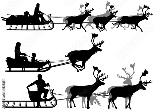 Set of reindeer sleigh silhouettes