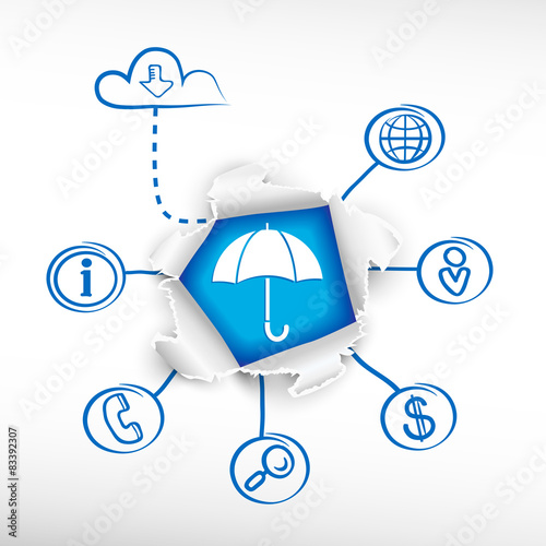 Umbrella and sketch diagrams. Doodle vector illustration.