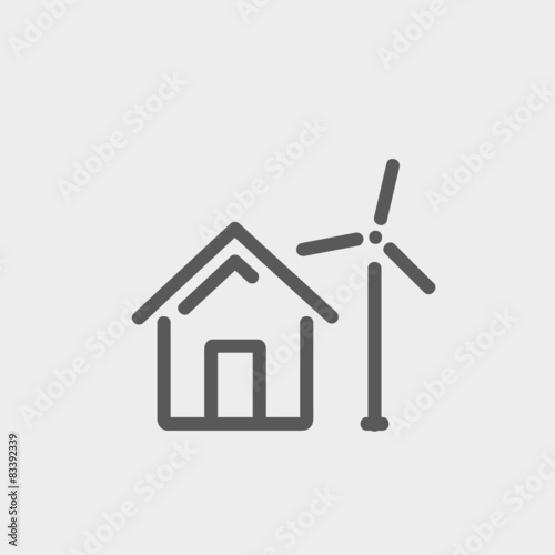 House with windmill thin line icon