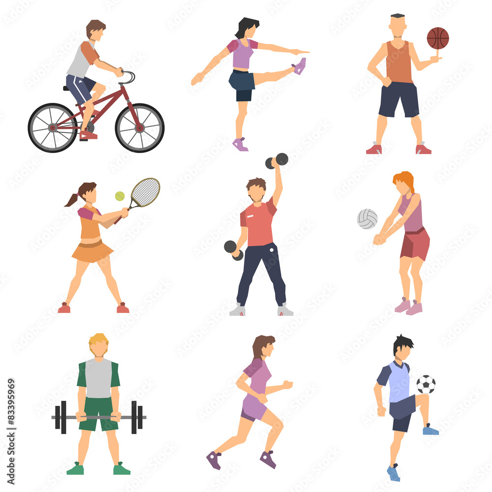 Sport People Flat Icons Set