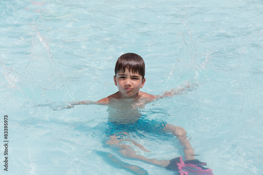 European boy in the pool at the water Park