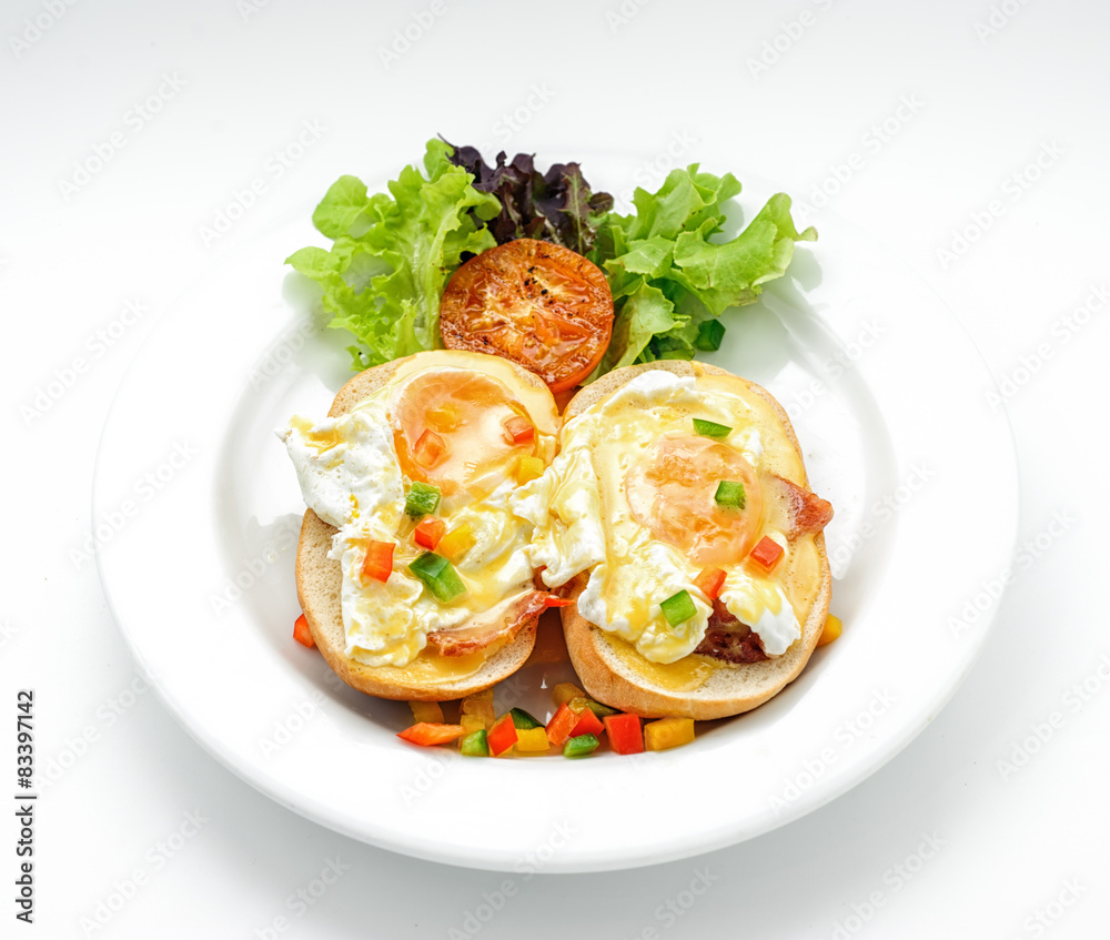 Sandwich with egg and paprika and lettuce isolated on white Sandwich with egg and paprika and lettuce isolated on white