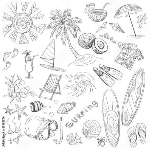 surfing hand draw doodles