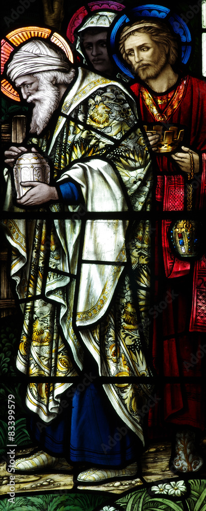 Obraz premium The three kings visiting Jesus in stained glass
