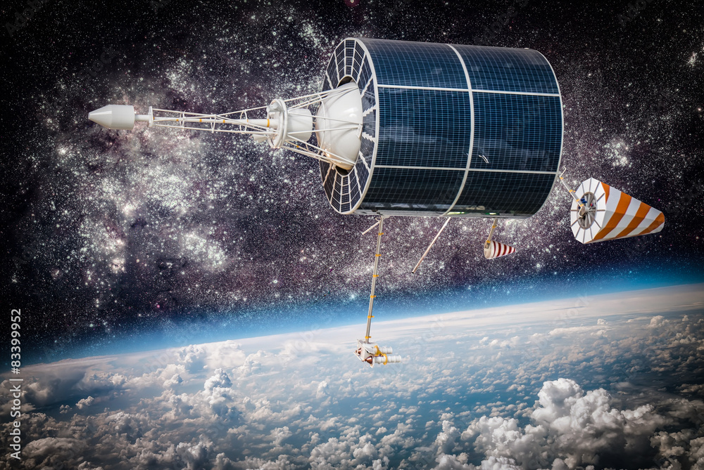 Obraz premium Kosmiczny satelita nad planetą Ziemią