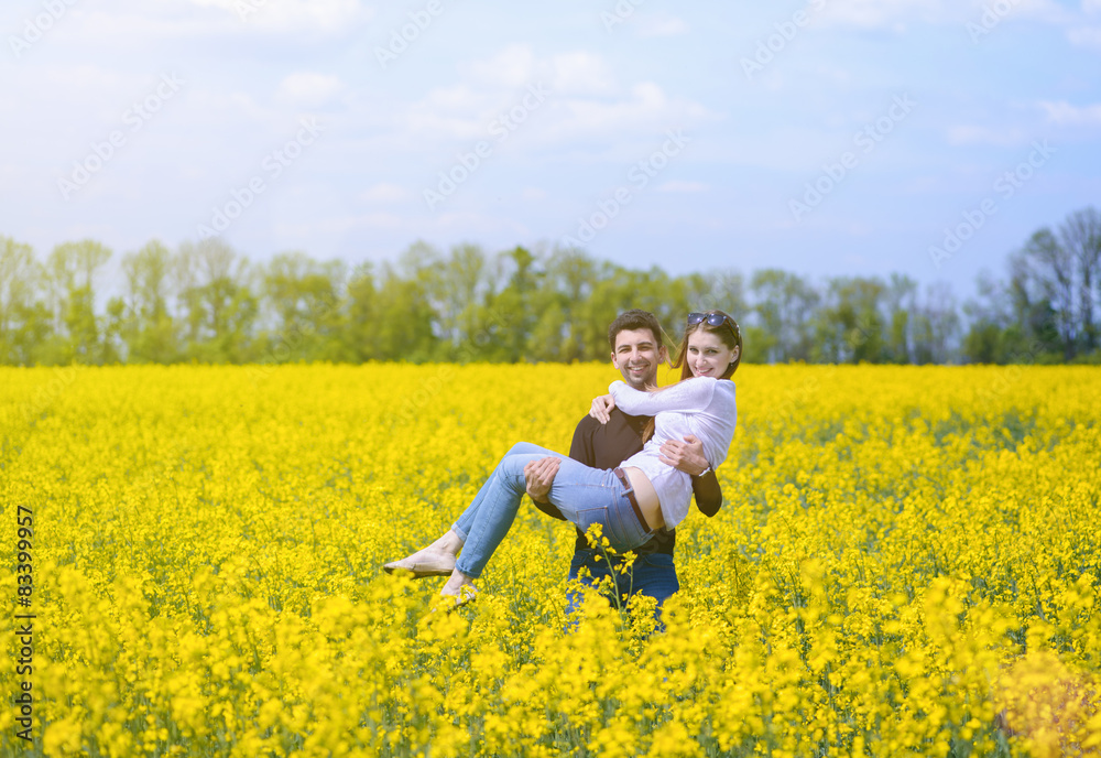 A couple in love in flowers A couple in love in flowers