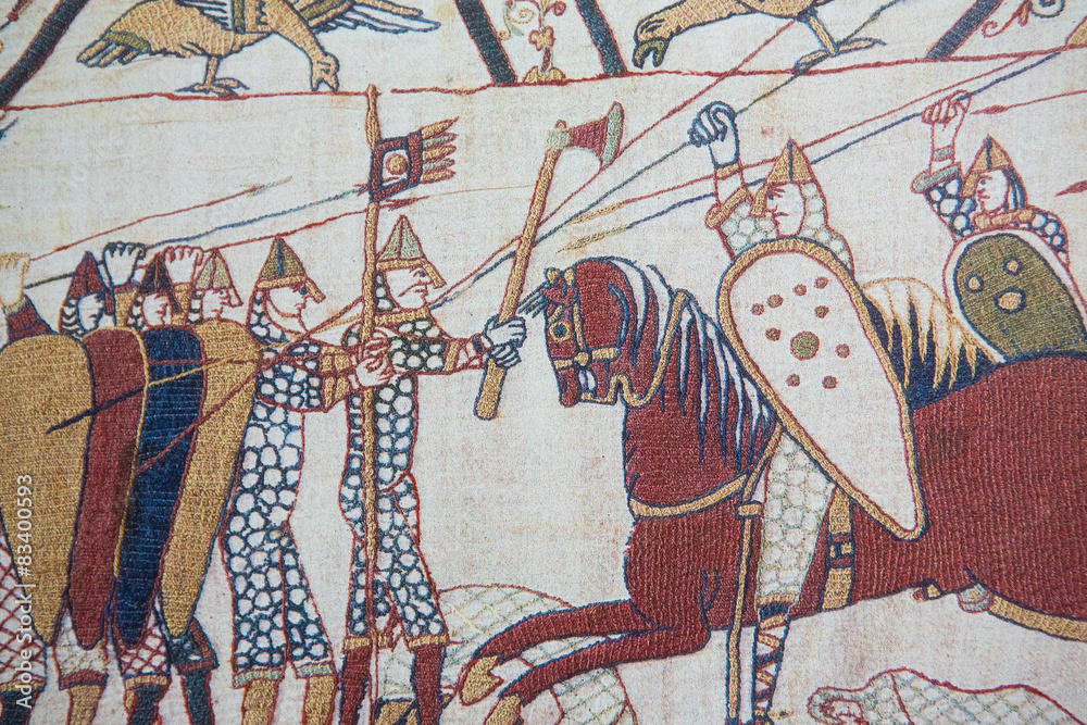 bayeux-tapestry-depicting-the-invasion-by-william-the-conqueror-stock