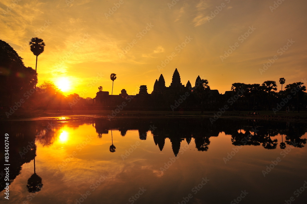 Angkor Wat Temple at Sunrise Silhouette