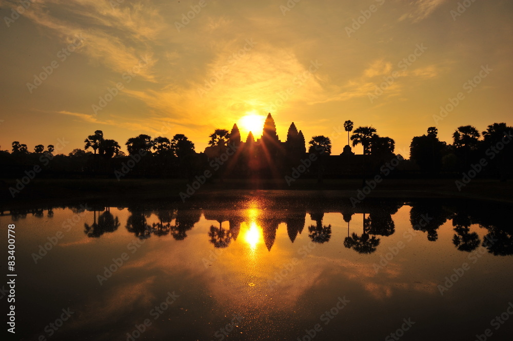 Angkor Wat Temple at Sunrise Silhouette