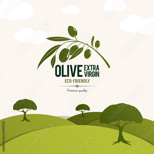 Olive label, logo design. Olive tree