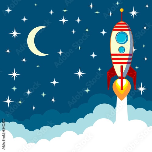 Rocket on the moon background, vector illustration