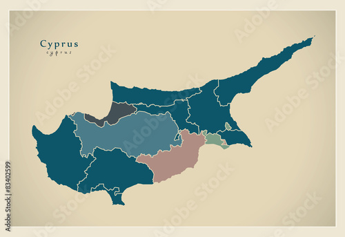 Canvas Print Modern Map - Cyprus with all borders CY