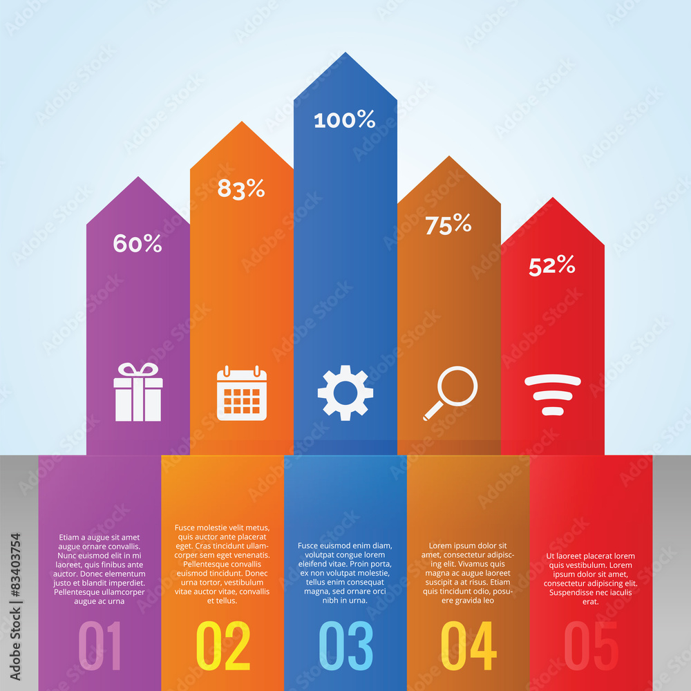 Infographic with arrow bar chart with icon and full color Infographic with arrow bar chart with icon and full color