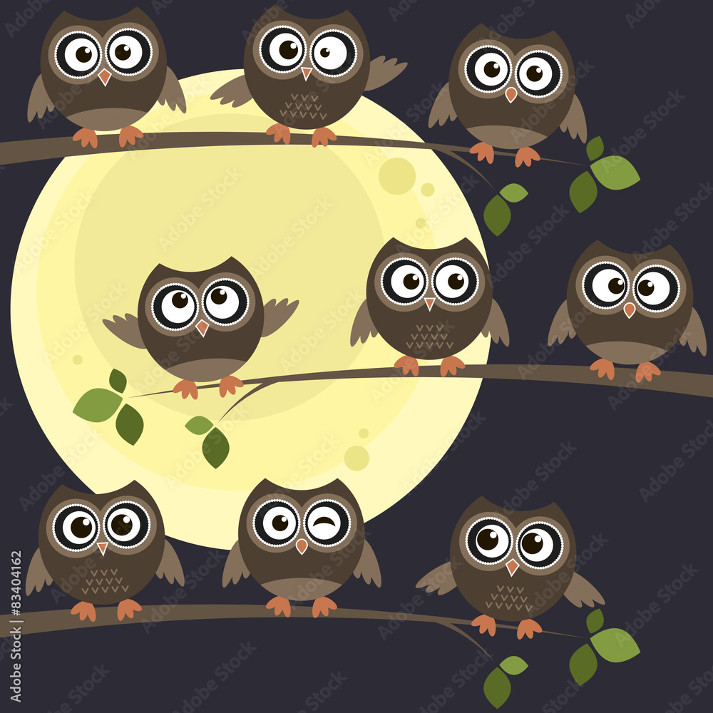 Fototapeta premium Night owls on branches