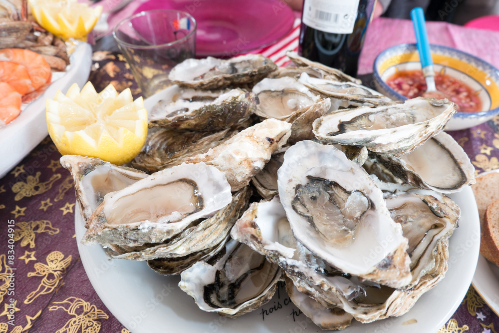 Fresh Oyster with Lemon on plate Fresh Oyster with Lemon on plate