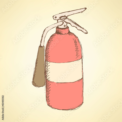 Sketch colorful extinguisher in vintage style