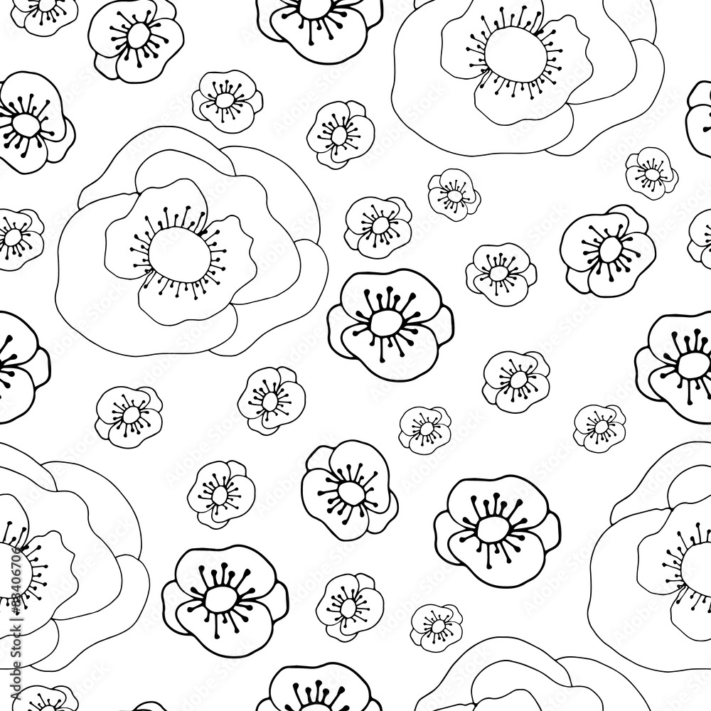 Floral seamless pattern with doodle poppies. Floral seamless pattern with doodle poppies.