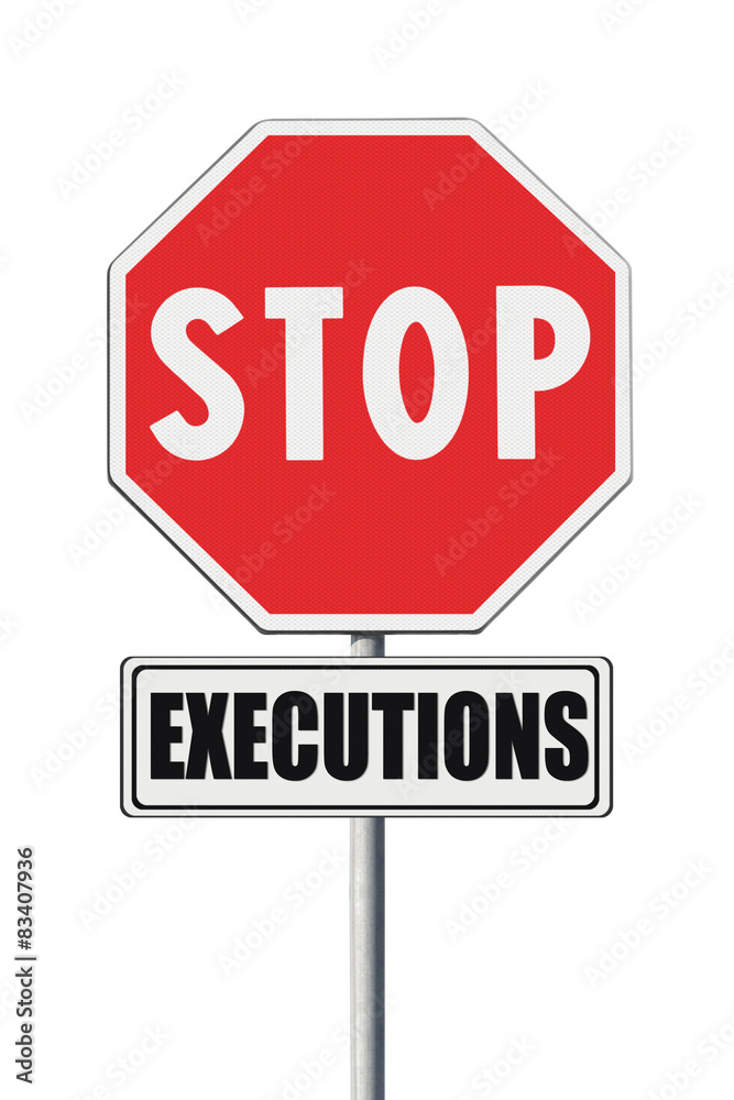 Stop death penalty written on road sign - concept image Stop death penalty written on road sign - concept image