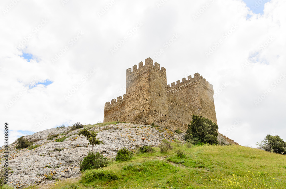 Historical fortified castle on a hilltop