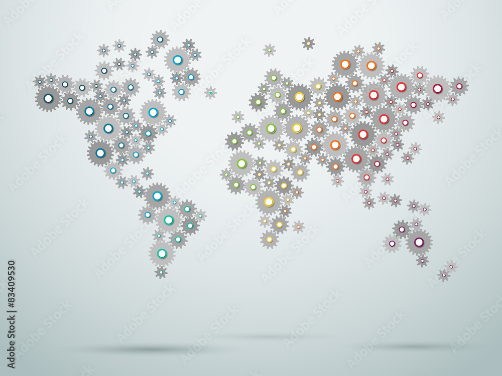 World Map Cogs Connections Vector 2
