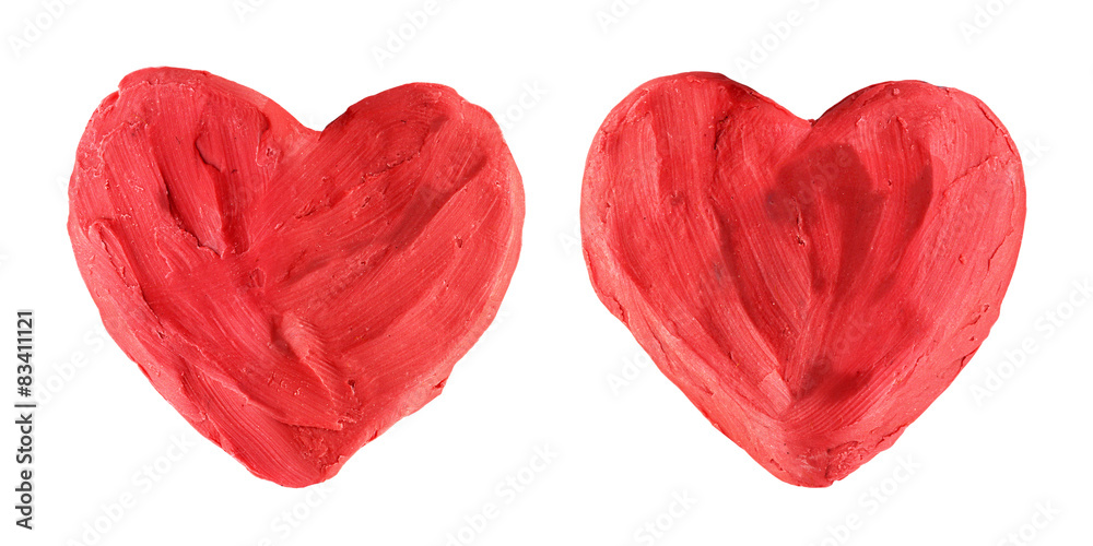 Two Red Hearts Made of Plasticine