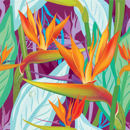 Fototapeta Naklejka Na Ścianę i Meble -  Seamless floral pattern with Strelitzia