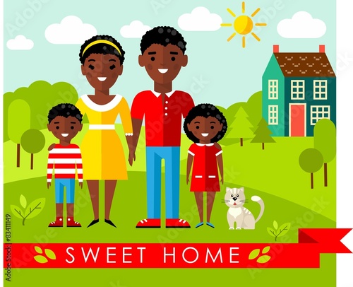 Vector illustration of african american family and house 
