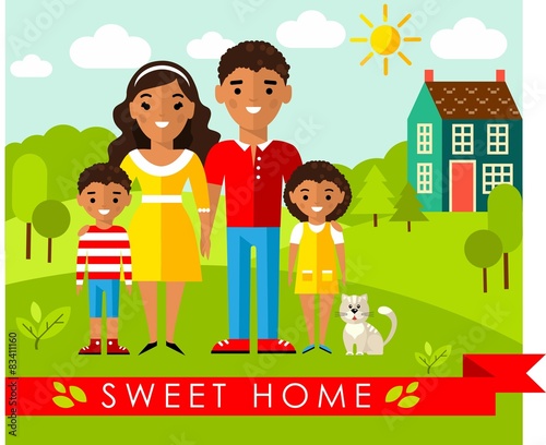 African american family and landscape with home concept