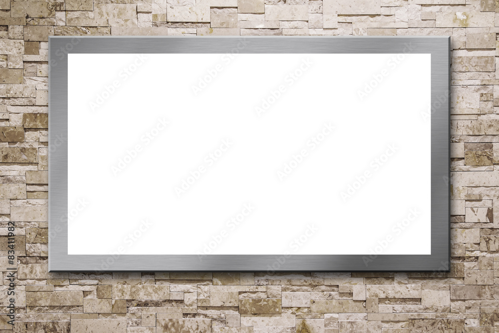 Blank billboard on the stone wall Blank billboard on the stone wall