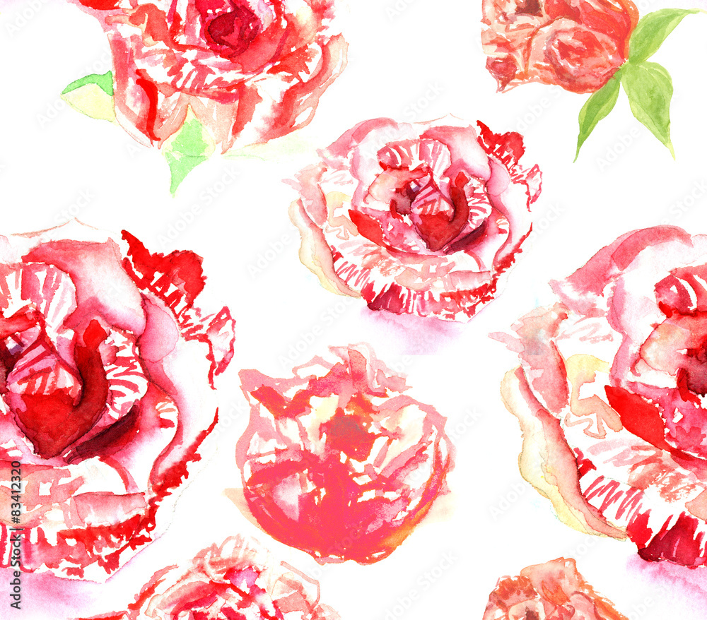 Seamless watercolour roses background pattern