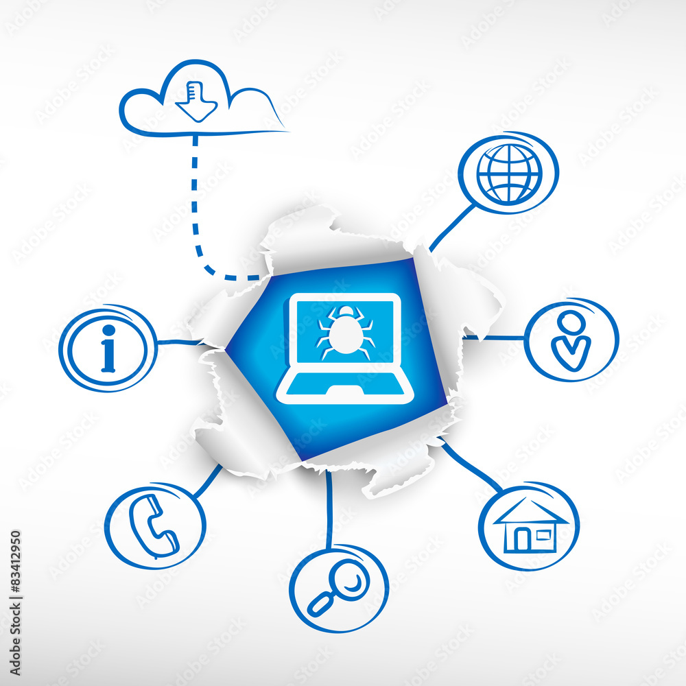 Laptop virus sign icon and sketch diagrams. Doodle vector illust Laptop virus sign icon and sketch diagrams. Doodle vector illust