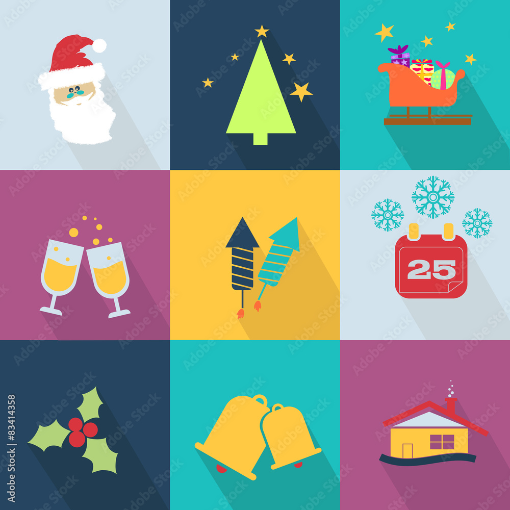 Christmas icons set with objects typical of the party - colored