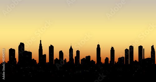 skyline aerial view at sunset with  skyscrapers 