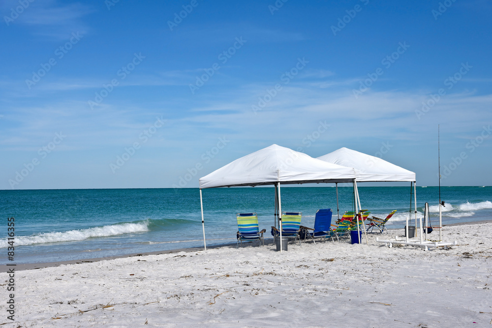 Fototapeta premium Beach Shelter and Chairs